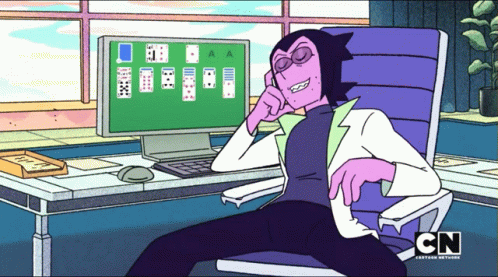 A Cartoon Of A Man Sitting In Front Of A Computer That Says Cn On The Bottom GIF