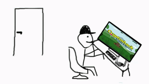 Cartoon Man Sitting In Front Of CryptoShack Screen GIF