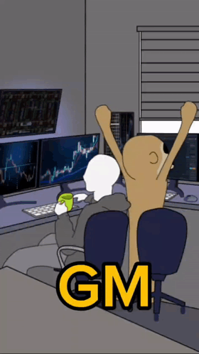 Cartoon Man Sitting At Computer With GM Text GIF