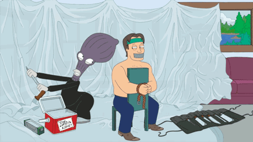 Cartoon Man Sitting In Front Of Family Guy Cooler GIF