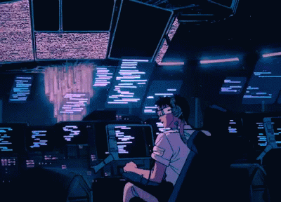 A Cartoon Of A Man Sitting In Front Of A Screen That Says ' Tokyo ' GIF