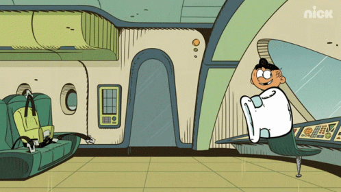 A Cartoon Of A Man Sitting On A Chair With The Nick Logo In The Background GIF