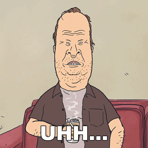 A Cartoon Of A Man Sitting On A Couch With A Can Of Beer In His Hand And The Words Uhh GIF