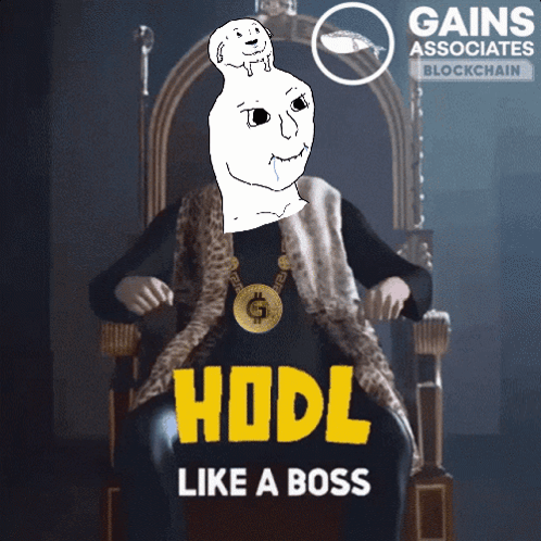 A Cartoon Of A Man Sitting On A Throne With The Words Hodl Like A Boss Above Him GIF