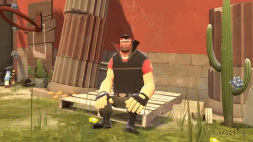 A Cartoon Of A Man Sitting On A Wooden Pallet With Eltorro Written On The Bottom Right GIF