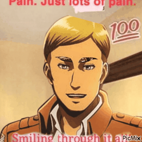 A Cartoon Of A Man Smiling With The Words Pain Just Lots Of Pain Smiling Through It A Picmix . GIF