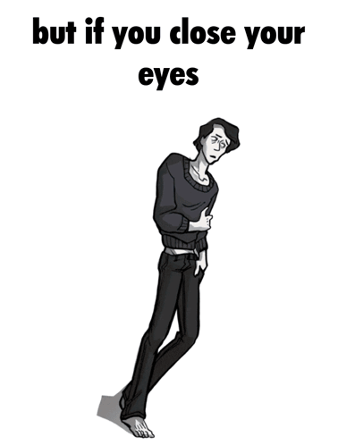 a cartoon of a man standing in a doorway with the words " but if you close your eyes " above him