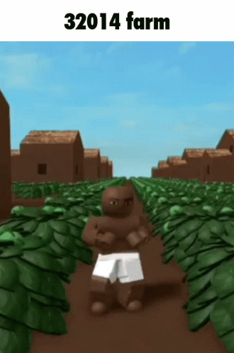 A Cartoon Of A Man Standing In A Field With The Words 32014 Farm Written Above Him GIF