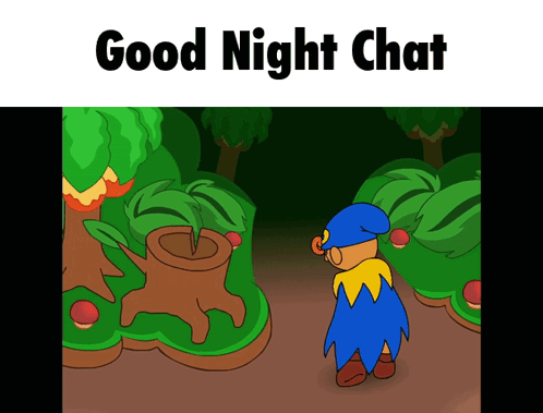 A Cartoon Of A Man Standing In A Forest With The Words Good Night Chat Below Him GIF