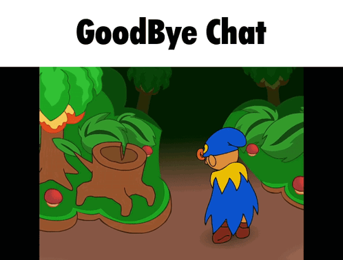 A Cartoon Of A Man Standing In A Forest With The Words Goodbye Chat Above Him GIF