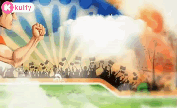 A Cartoon Of A Man Standing In Front Of A Crowd Of People With Flags . GIF