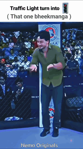 A Cartoon Of A Man Standing In Front Of A Crowd With The Words Traffic Light Turn Into That One Bheekmanga GIF