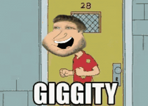 A Cartoon Of A Man Standing In Front Of A Door That Says Gigcity GIF