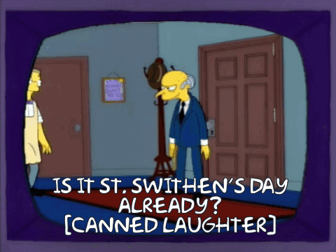 A Cartoon Of A Man Standing In Front Of A Door With The Caption Is It St. Smithen 'S Day GIF