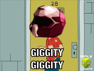 A Cartoon Of A Man Standing In Front Of A Door With The Words Giggity Giggity GIF