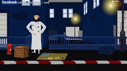 A Cartoon Of A Man Standing In Front Of A Fence With Facebook.com/housebat.fans Written On The Bottom GIF