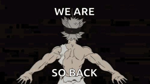 A Cartoon Of A Man Standing In Front Of A Red Background With The Words `` We Are So Back '' Written On It . GIF