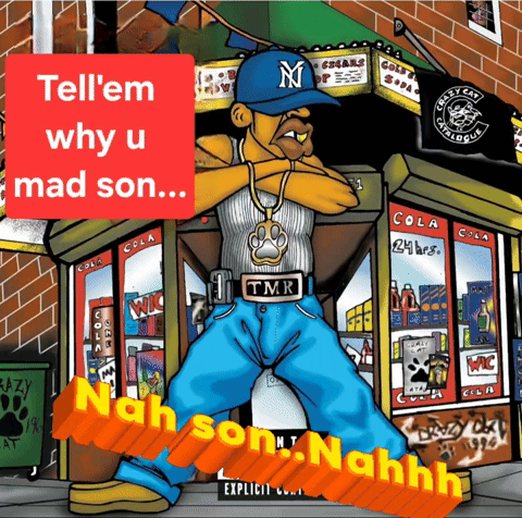A Cartoon Of A Man Standing In Front Of A Store That Says Nah Son GIF