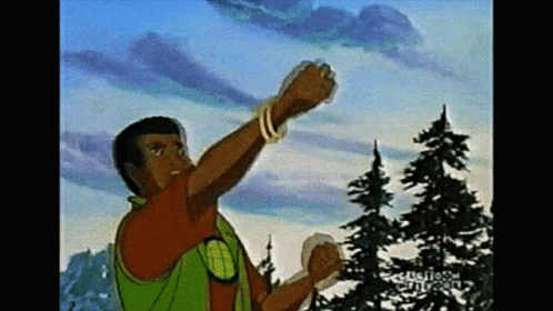 a cartoon of a man standing in front of trees with the words cartoon network on the bottom right