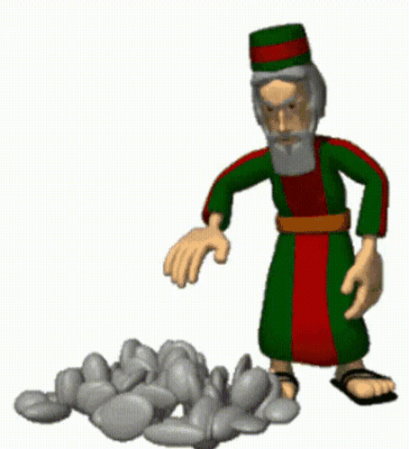 A Cartoon Of A Man Standing Next To A Pile Of Rocks .. GIF