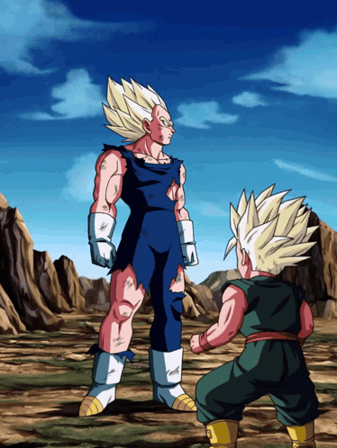 A Cartoon Of A Man Standing Next To A Smaller Man GIF