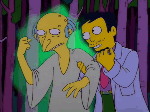A Cartoon Of A Man Standing Next To Another Man With Green Eyes GIF