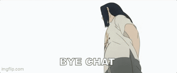 A Cartoon Of A Man Standing Next To Another Man With The Words `` Bye Chat '' Written On The Bottom . GIF