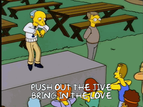 A Cartoon Of A Man Standing On A Podium With The Words Push Out The Jive Bring In The Love GIF
