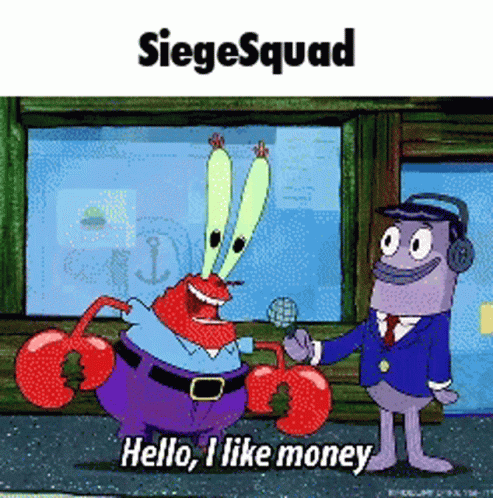 A Cartoon Of A Man Talking Into A Microphone With The Words " Siegesquad " Above Him GIF