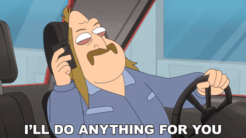 A Cartoon Of A Man Talking On A Cell Phone With The Words " I 'Ll Do Anything For You " GIF