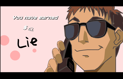 A Cartoon Of A Man Talking On A Cell Phone With The Words You Have Earned $ 42 Lie Behind Him GIF