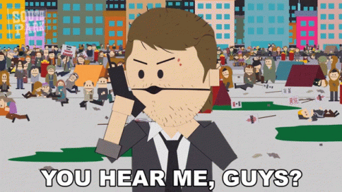 A Cartoon Of A Man Talking On A Cell Phone With The Words You Hear Me Guys GIF