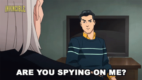 a cartoon of a man talking to another man with the words " are you spying on me "