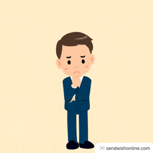 A Cartoon Of A Man Thinking With Question Marks Above Him GIF