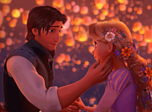 A Cartoon Of A Man Touching A Woman 'S Face GIF