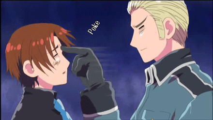 A Cartoon Of A Man Touching Another Man 'S Nose With The Word Poke On The Bottom GIF