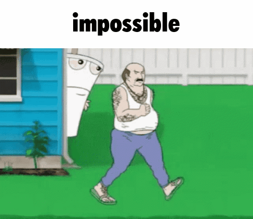 Cartoon Man Walking In Front Of Blue House With Impossible Text GIF