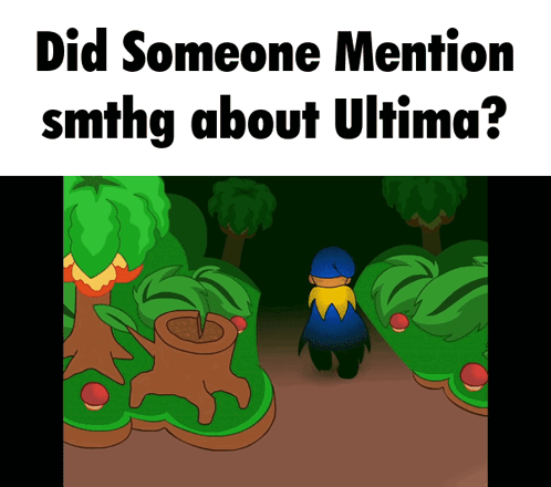 a cartoon of a man walking through a forest with the caption did someone mention smthg about ultima