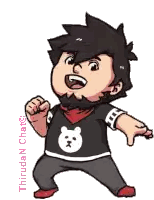 a cartoon of a man wearing a black shirt with a white bear on it
