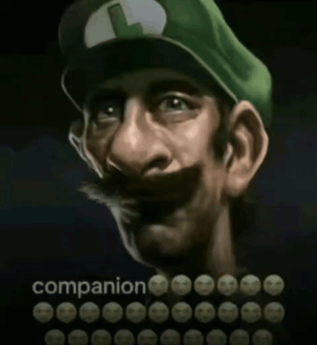 A Cartoon Of A Man Wearing A Green Hat With The Letter L On It And The Word Companion Below Him GIF