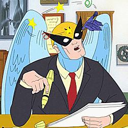 A Cartoon Of A Man Wearing A Hawkman Mask GIF