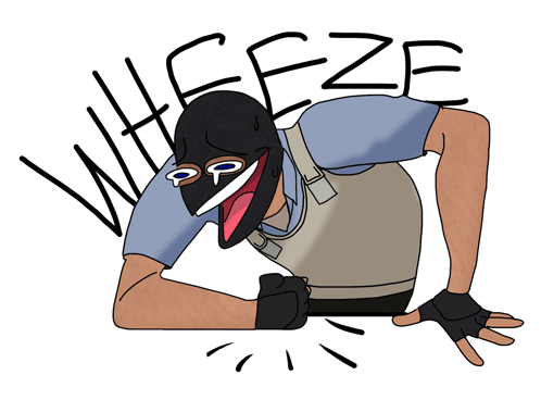 A Cartoon Of A Man Wearing A Mask And Gloves With The Word Wheeze Above Him GIF