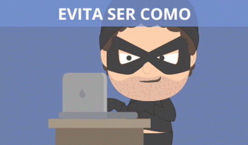 a cartoon of a man wearing a mask using a laptop computer