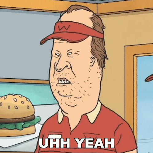 A Cartoon Of A Man Wearing A Red Shirt That Says Uhh Yeah GIF