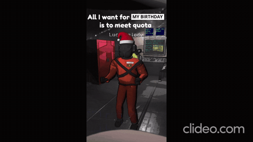 A Cartoon Of A Man Wearing A Santa Hat With The Words All I Want For My Birthday Is To Meet Quota GIF