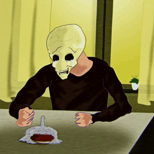 A Cartoon Of A Man Wearing A Skeleton Mask GIF