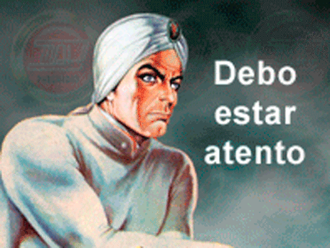 A Cartoon Of A Man Wearing A Turban With The Words Debo Estar Atento Written Below Him GIF