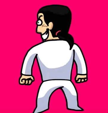 A Cartoon Of A Man Wearing A White Suit And Blue Shirt GIF
