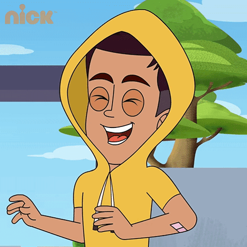A Cartoon Of A Man Wearing A Yellow Hoodie With The Nick Logo On The Bottom Right GIF