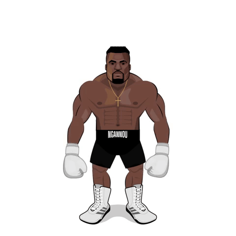 A Cartoon Of A Man Wearing Boxing Gloves And Shorts With The Word Ngannou On Them GIF